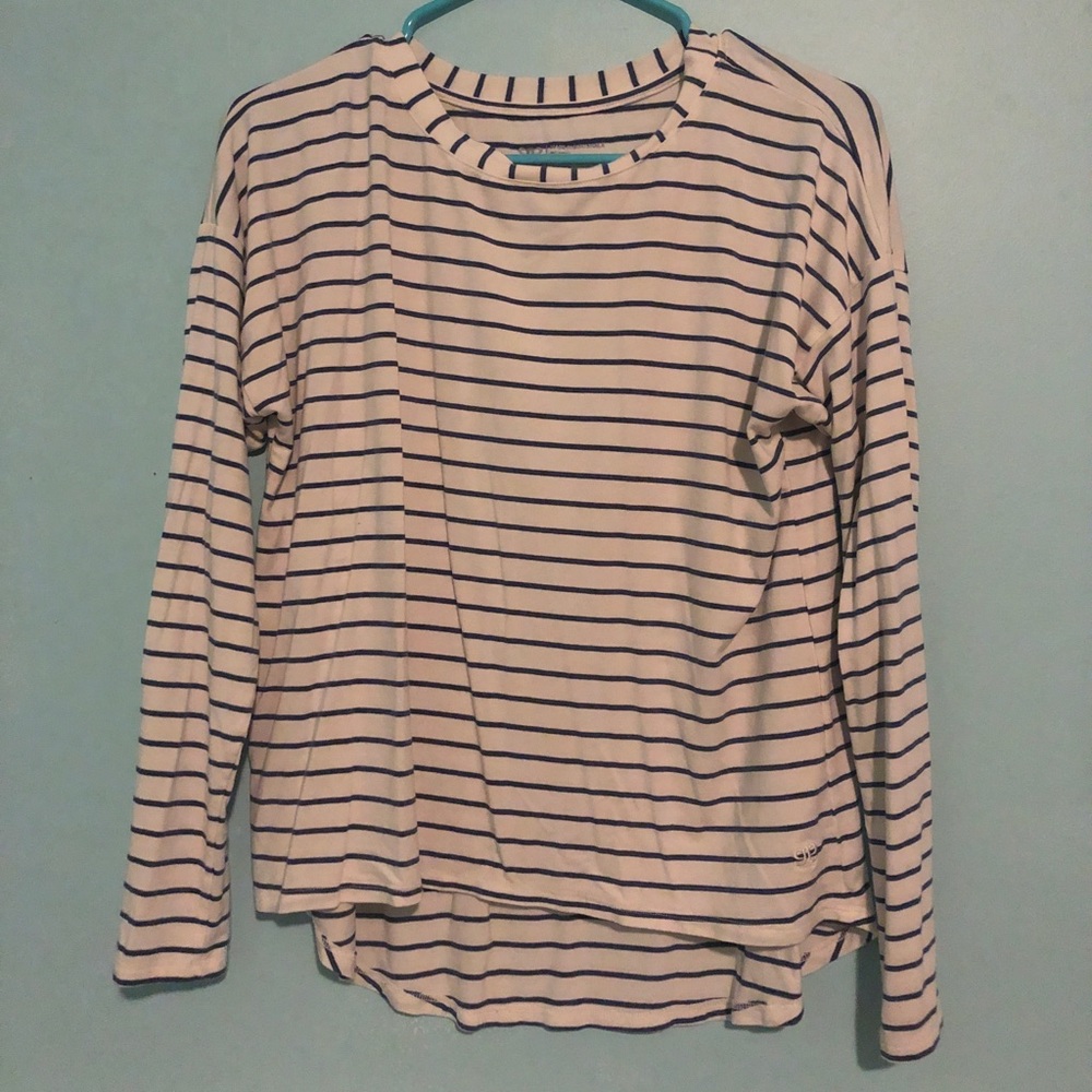 Albion Fit Blue and White Striped Long Sleeve Tee